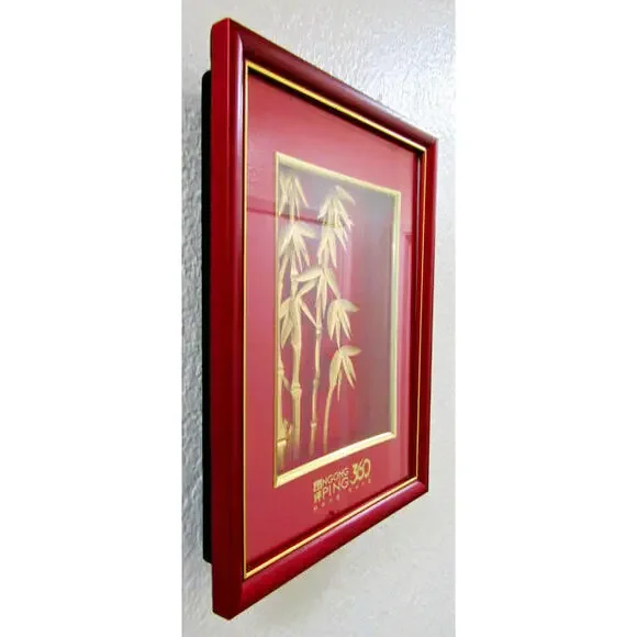 24K Gold Leaf Bamboo Tree 3D Shadow Box Art NGONG PING 360 Hong Kong